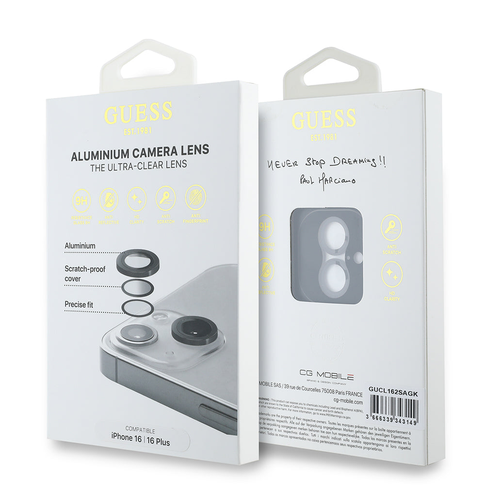 Guess iPhone 16 Plus Orjinal Lisanslı Metal Kamera Lens Koruyucu Guess iPhone 16 Plus Orjinal Lisanslı Metal Kamera Lens Koruyucu